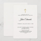 Invitation Modern Elegant Gold & Black Calligraphy Baptism  (Devant / Derrière)