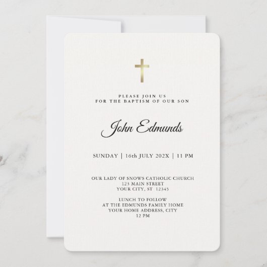 Invitation Modern Elegant Gold & Black Calligraphy Baptism  (Devant)