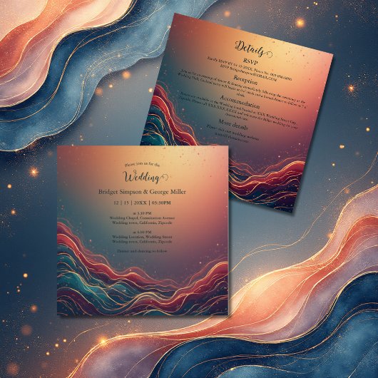 Invitation Modern Elegant Gold Marble Navy Terracotta Wedding