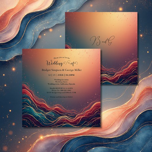 Invitation Modern Elegant Gold Marble Navy Terracotta Wedding