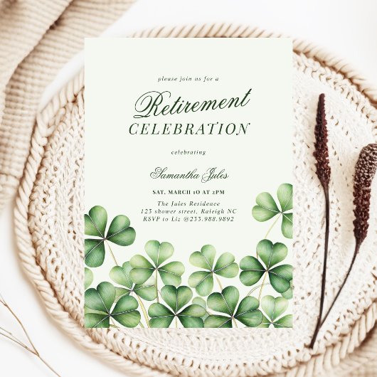 Invitation Modern Elegant Green Shamrock Retirement Party