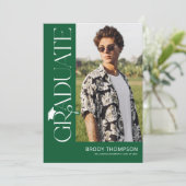 Invitation Modern Elegant Green & White 3 Photo Graduation (Debout devant)