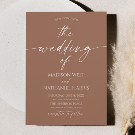 Invitation Modern Elegant Minimalist Mocha Mousse Wedding