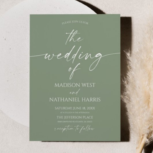 Invitation Modern Elegant Minimalist Sage Green Wedding