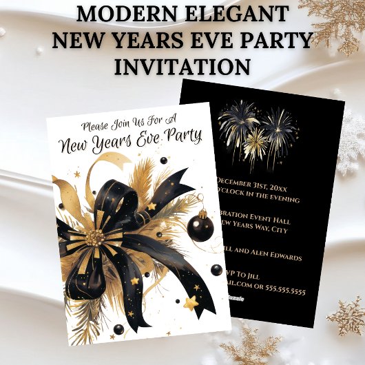 Invitation Modern Elegant New Years Eve Party Gold and Black