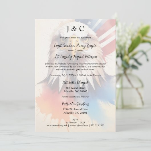 Invitation Modern & Elegant Patriotic Eagle Wedding Initials (Debout devant)