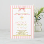 Invitation Modern Elegant Pink Blush Striped Communion (Debout devant)