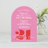 Invitation Modern Elegant Pink Red 21st Birthday Arch (Debout devant)