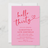 Invitation Modern Elegant Pink Red Hello 30th Birthday Party (Devant)