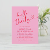 Invitation Modern Elegant Pink Red Hello 30th Birthday Party (Debout devant)