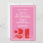 Invitation Modern Elegant Pink Red Retro 21st Birthday  (Devant)