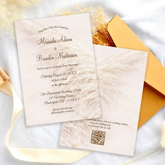 Invitation Modern Elegant QR Code Pampas Grass Boho Wedding