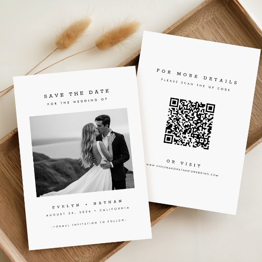 Invitation Modern Elegant QR Code Wedding Photo Save The Date