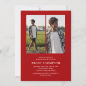 Invitation Modern Elegant Red & White 3 Photo Graduation (Dos)