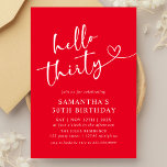 Invitation Modern Elegant Red White Hello 30th Birthday Party<br><div class="desc">Celebrate your big 3-0 with our Modern Elegant Red and White Hello 30th Birthday Party Invitation! Featuring a striking combination of bold red and crisp white, this stylish invitation exudes sophistication and energy. Sleek typography and contemporary design elements make it the perfect way to announce your milestone celebration. Personalize it...</div>