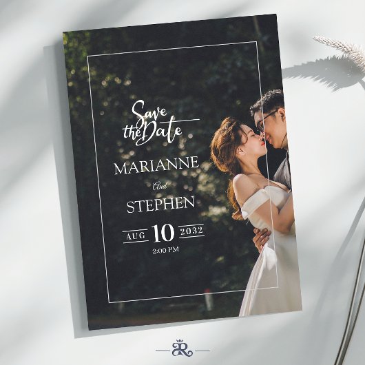 Invitation Modern Elegant Script Custom Photo Wedding