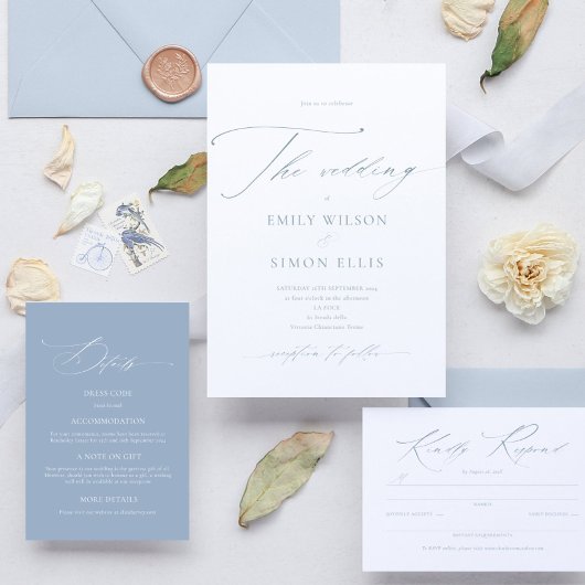 Invitation Modern Elegant Script Dusty Blue Wedding