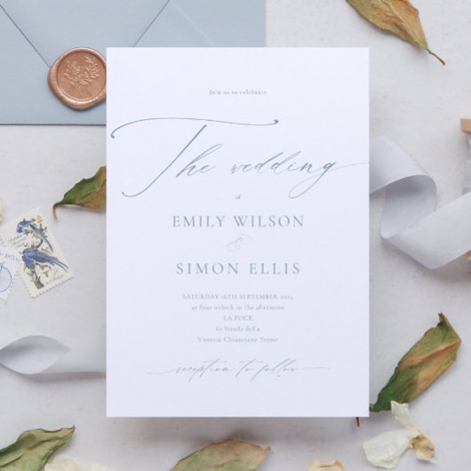 Invitation Modern Elegant Script Dusty Blue Wedding