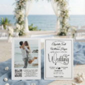 Invitation Modern Elegant Script QR Code Photo Budget Wedding