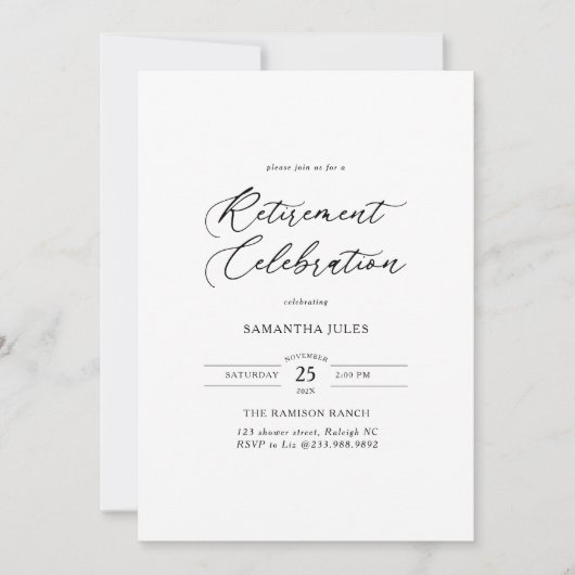 Invitation Modern Elegant Script Retirement Celebration (Devant)