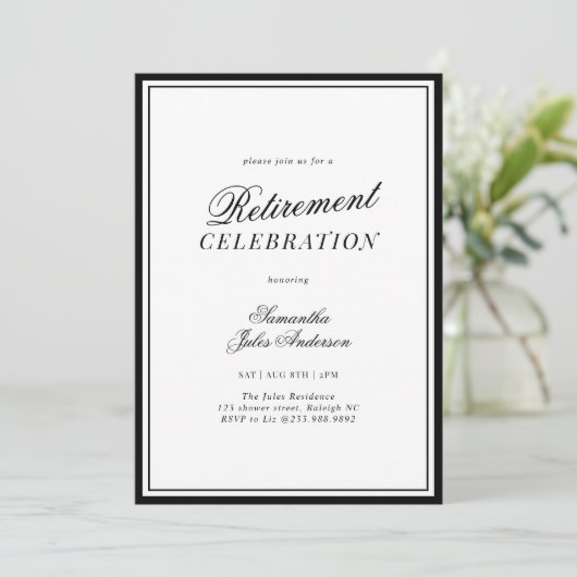 Invitation Modern Elegant Script Retirement Celebration (Debout devant)