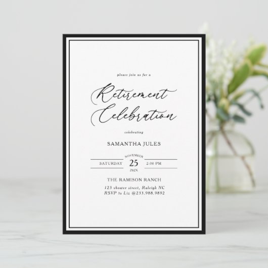 Invitation Modern Elegant Script Retirement Celebration (Debout devant)