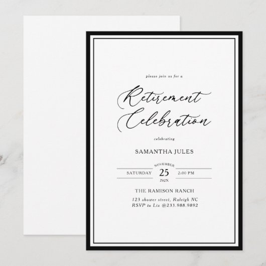 Invitation Modern Elegant Script Retirement Celebration (Devant / Derrière)