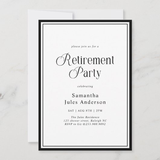 Invitation Modern Elegant Script Retirement Party  (Devant)