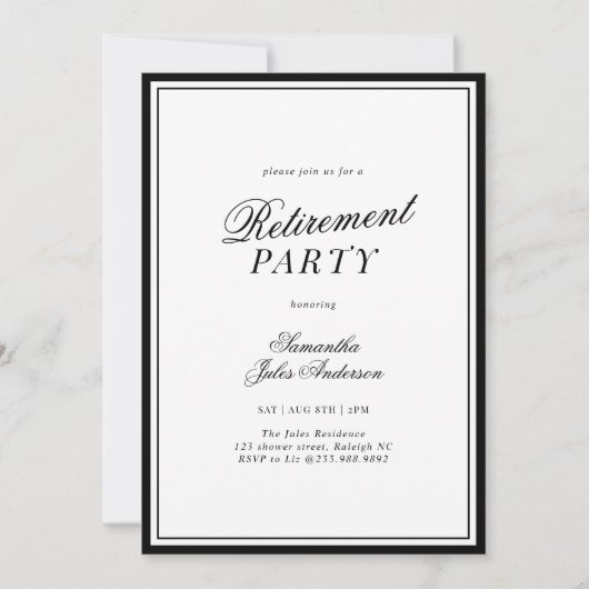 Invitation Modern Elegant Script Retirement Party  (Devant)