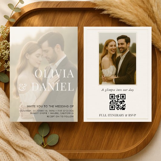 Invitation Modern Elegant Transparent Photo QR Code Wedding