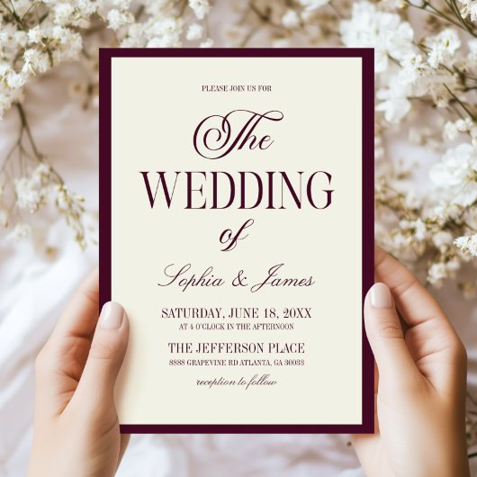Invitation Modern Elegant Wine Dark Purple Ivory Wedding