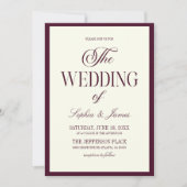 Invitation Modern Elegant Wine Dark Purple Ivory Wedding (Devant)