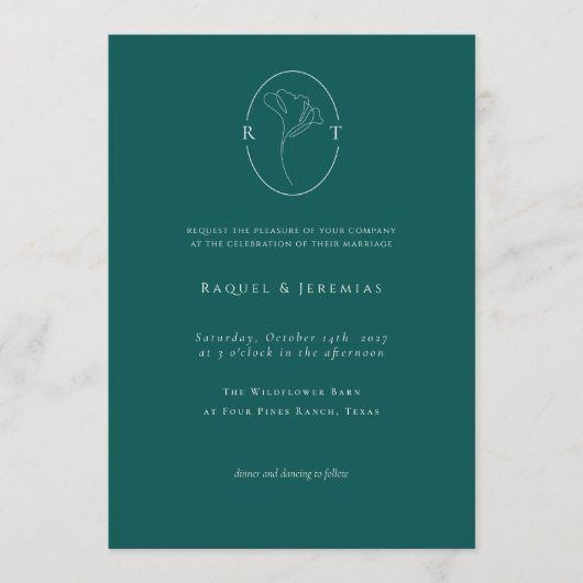 Invitation Modern Emerald Botanical Monogram Wedding (Devant)