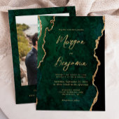 Invitation Modern Emerald Green Agate Script Photo Wedding