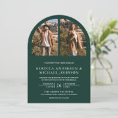 Invitation Modern Emerald Green Arch Photo QR Code Wedding (Debout devant)
