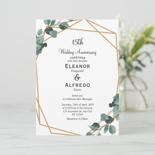 Invitation Modern Emerald Greenery Wedding Anniversary  (Debout devant)