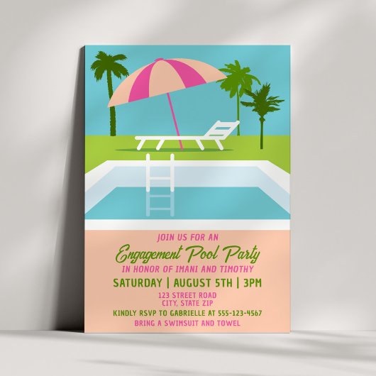 Invitation Modern Engagement Pool Party Tropical Summer
