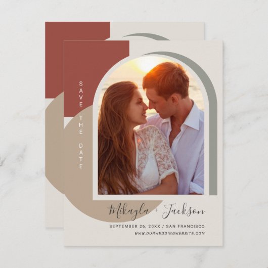 Invitation Modern Enregistrer la date Bold Abstrait Arch Phot (Devant / Derrière)