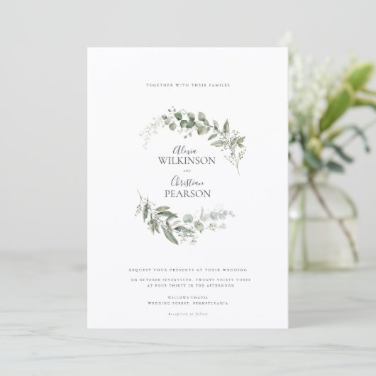 Invitation Modern Eucalyptus Greenery Wedding QR Code RSVP (Debout devant)
