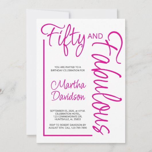 Invitation Modern Fifty and Fabulous 50th Birthday Party (Devant)