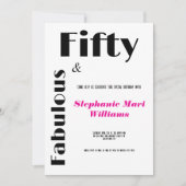 Invitation Modern Fifty and Fabulous black pink Birthday (Devant)