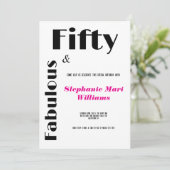 Invitation Modern Fifty and Fabulous black pink Birthday (Debout devant)