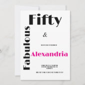 Invitation Modern Fifty and Fabulous black pink Birthday (Devant)