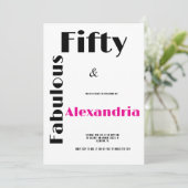 Invitation Modern Fifty and Fabulous black pink Birthday (Debout devant)