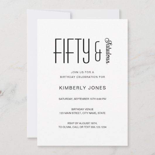 Invitation Modern Fifty & Fabulous 50th Birthday Party (Devant)