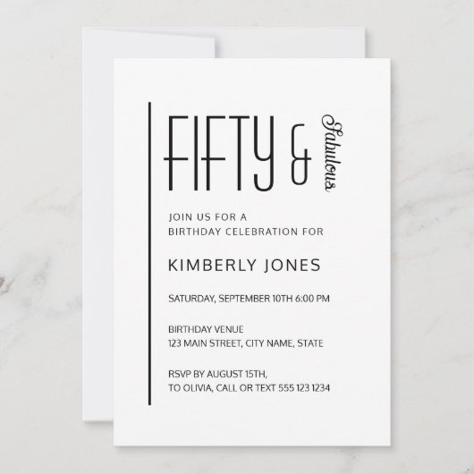 Invitation Modern Fifty & Fabulous Bold 50th Birthday Party (Devant)
