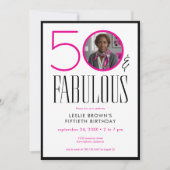 Invitation Modern Fifty Fabulous Pink White Photo Birthday (Devant)