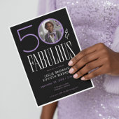 Invitation Modern Fifty Fabulous Purple White Photo Birthday
