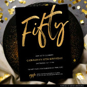 Invitation Modern Fifty Script Gold Black 50th Birthday
