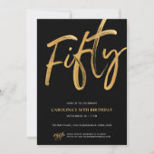 Invitation Modern Fifty Script Gold Black 50th Birthday (Devant)